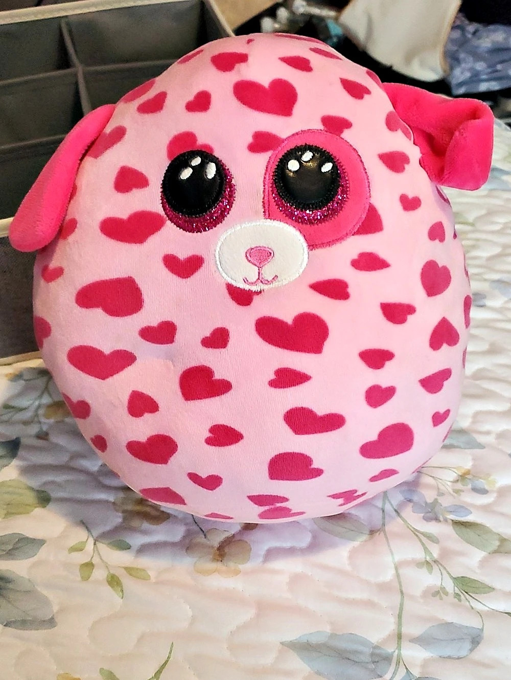 Ty Tickle the Valentine's Day Dog Squish-a-Boo Pink & Red Plush